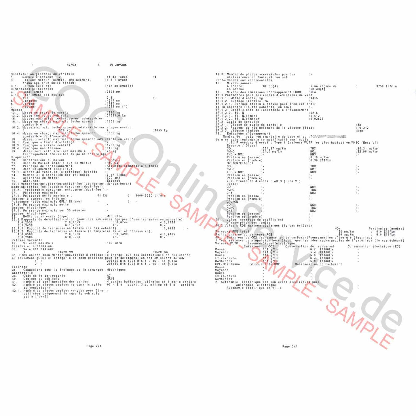 Documents COC pour Dacia (Certificat de Conformité)