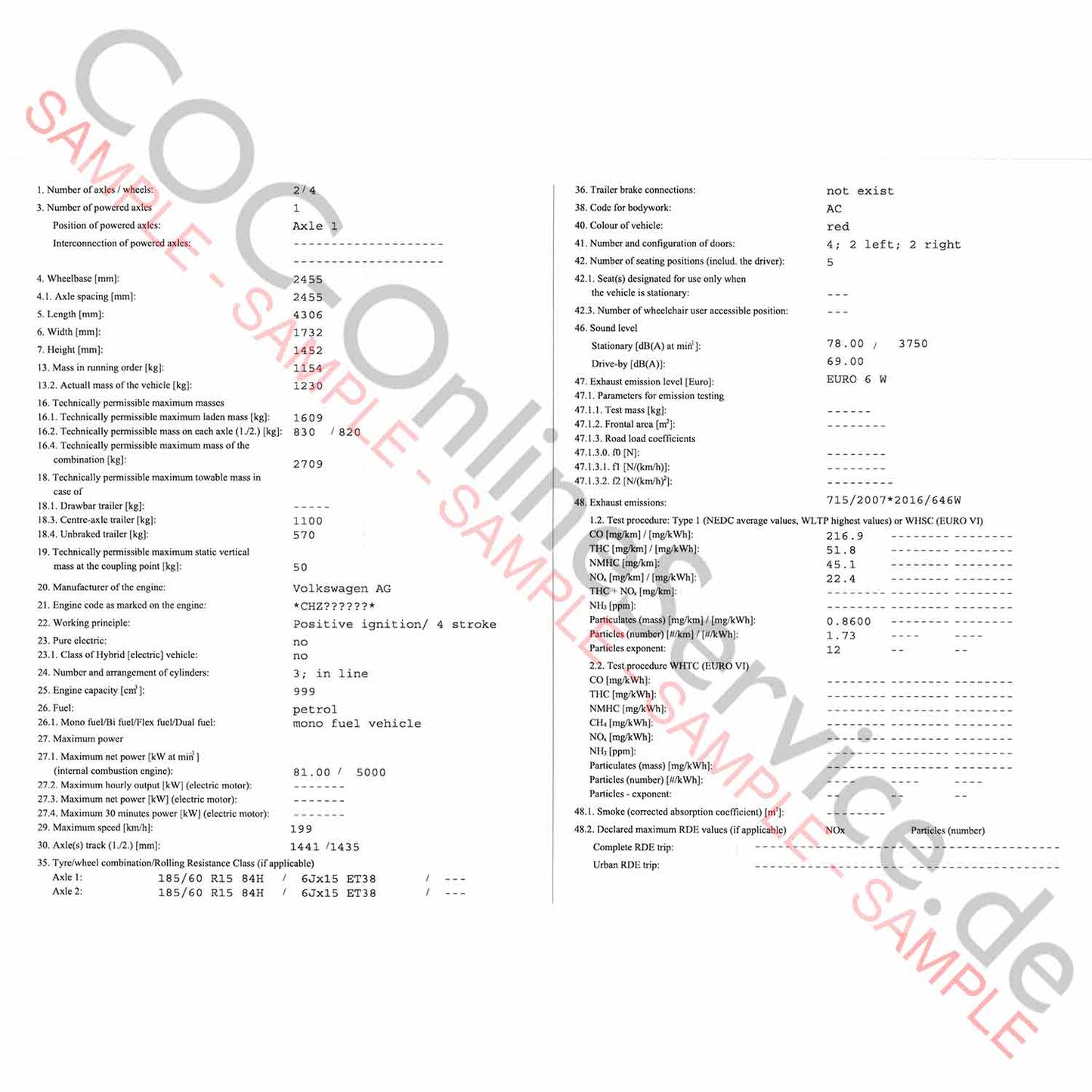 Documento COC para Skoda (Certificado de Conformidad)