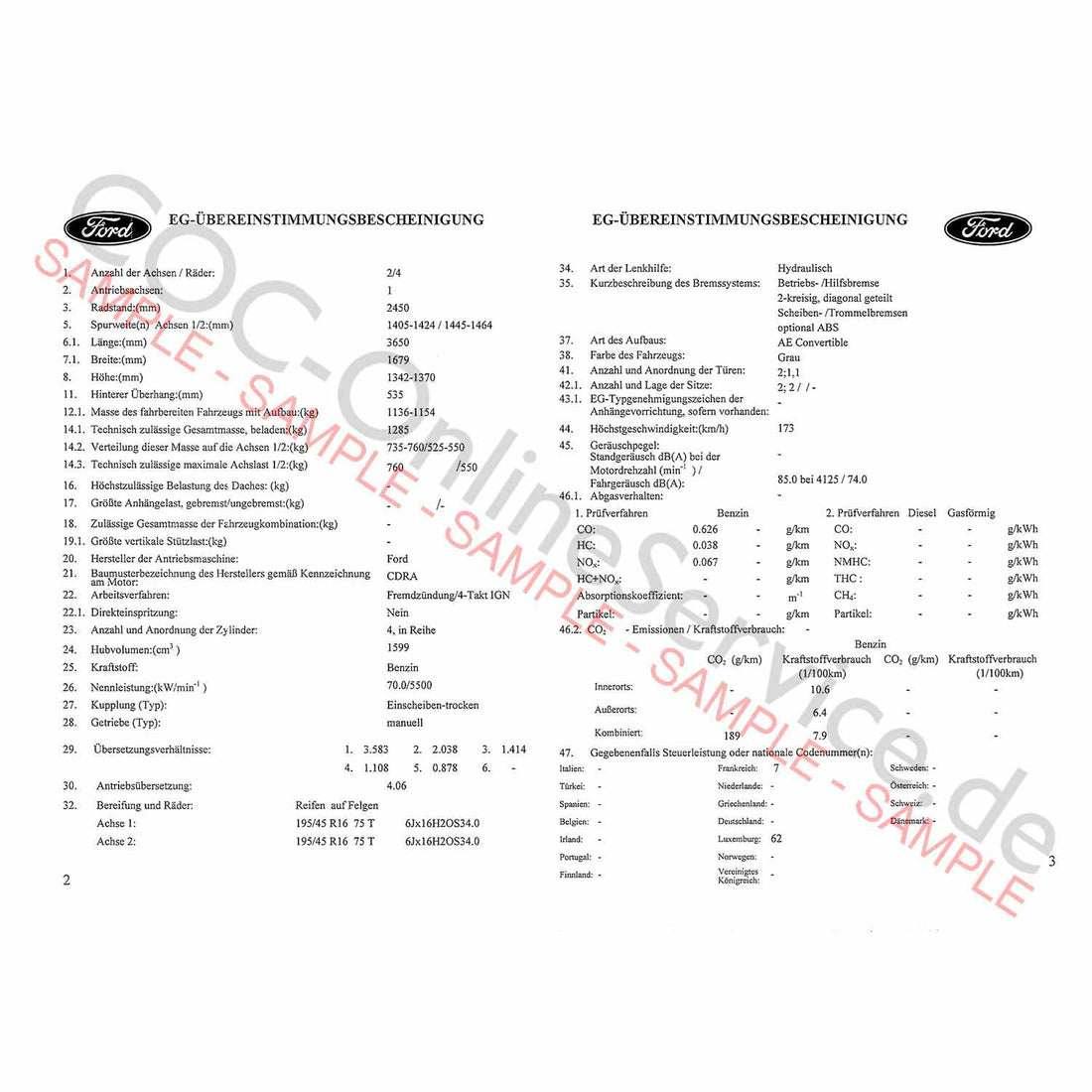 Apply for COC documents for Ford here for €149.00 – COC-OnlineService.de